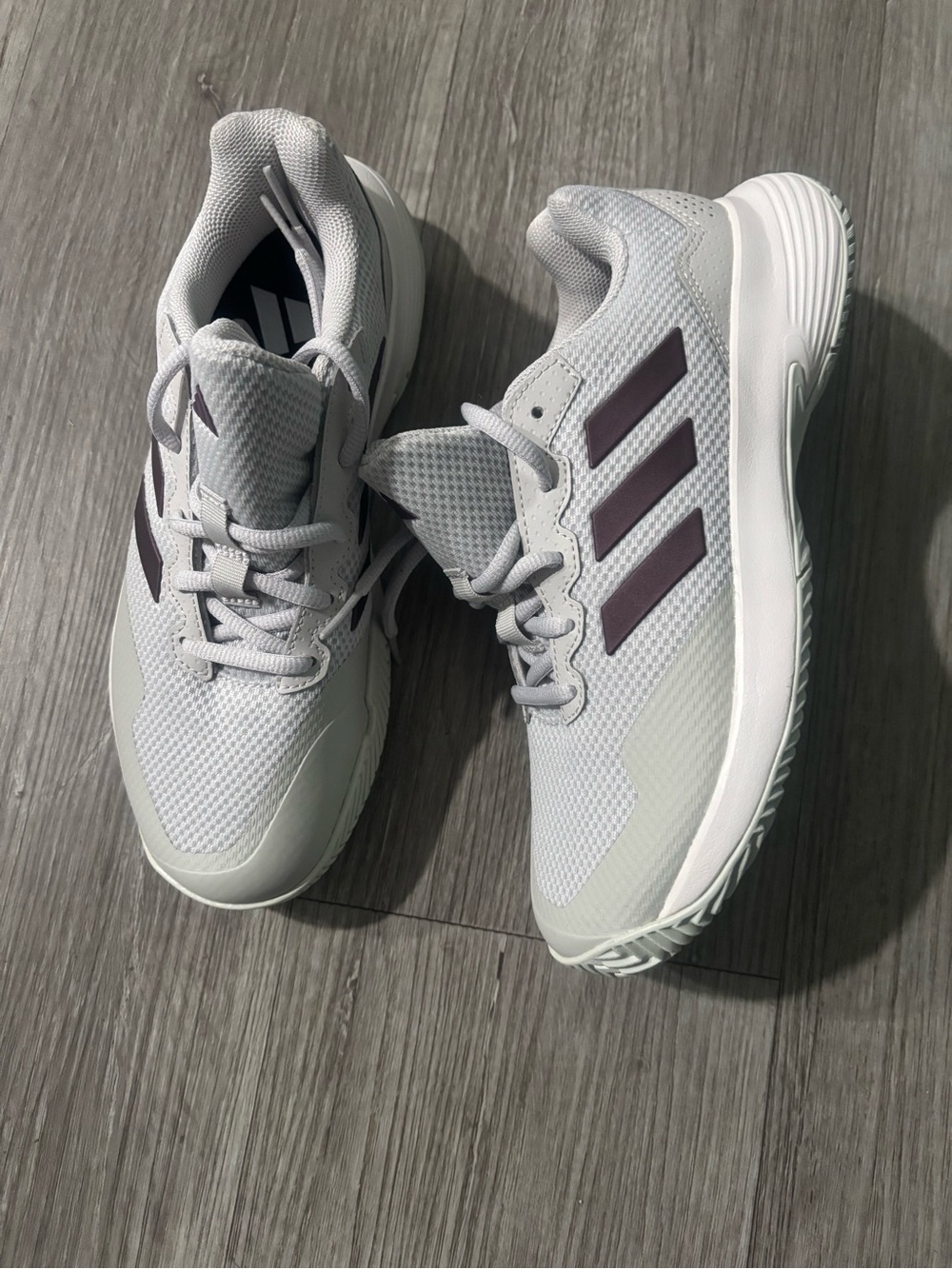 adidas Women's Athletic Shoes - Light Gray with Dark Purple Stripes